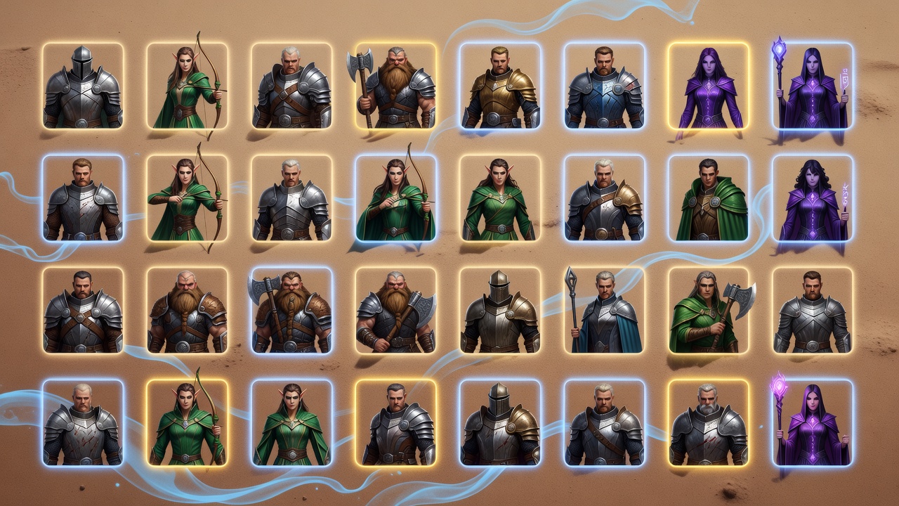 Fantasy hero collection grid illustration