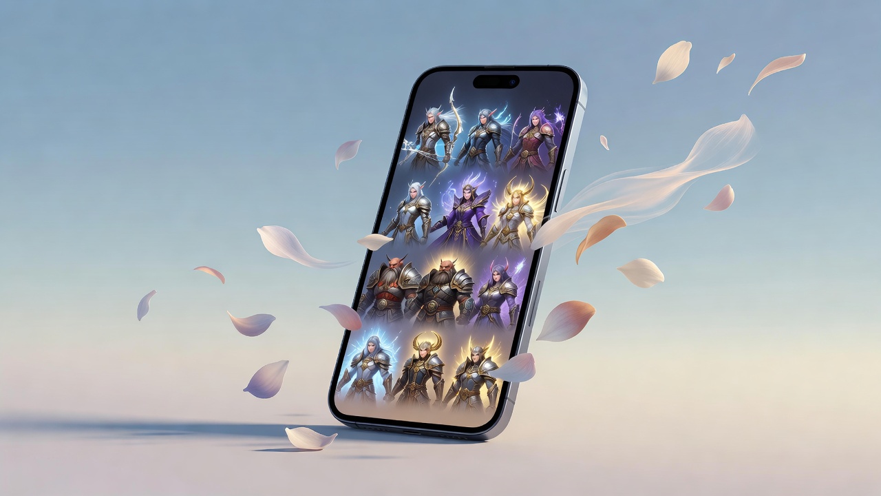 Smartphone showing artistic fantasy hero collection